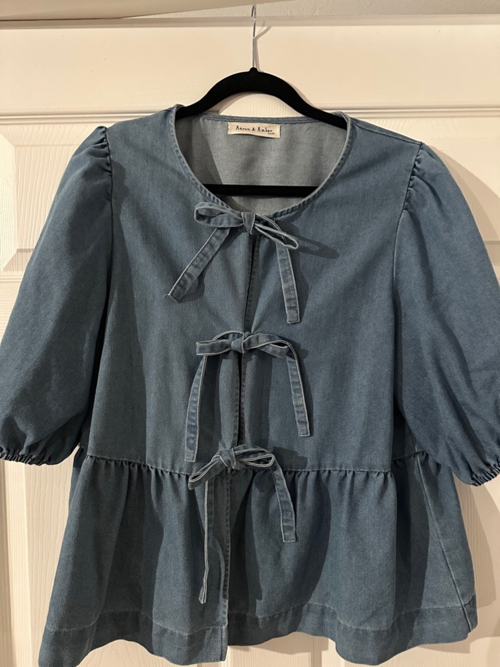 Aden + Anais Denim Blue Tie-Front Peplum Blouse